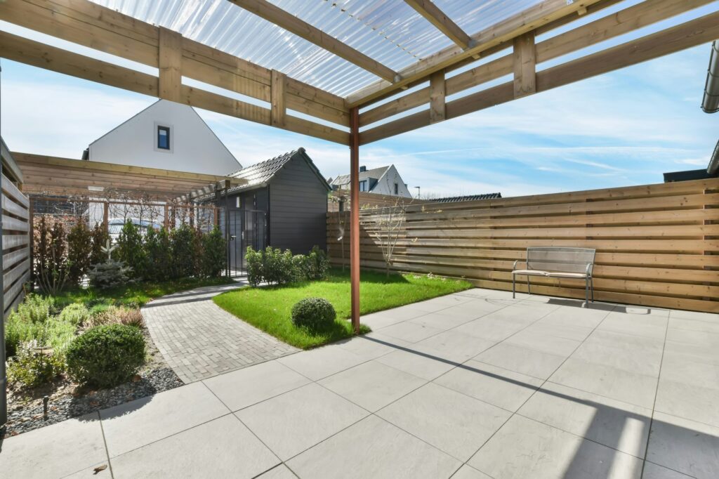 Interior of the backyard of the house, cozy patio